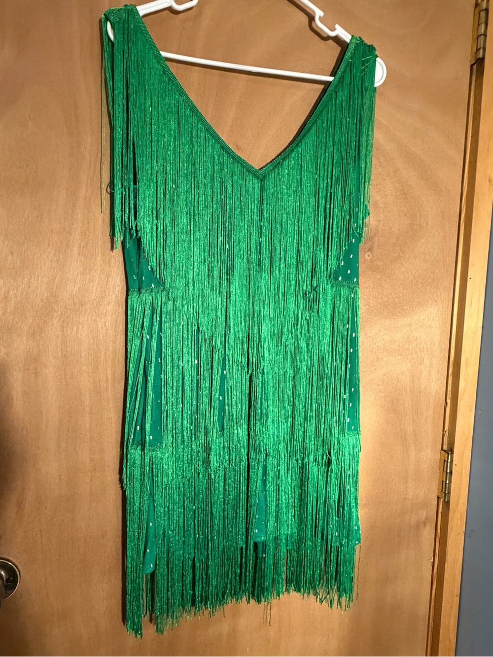 Green Fringe V-Neck Women's Dress